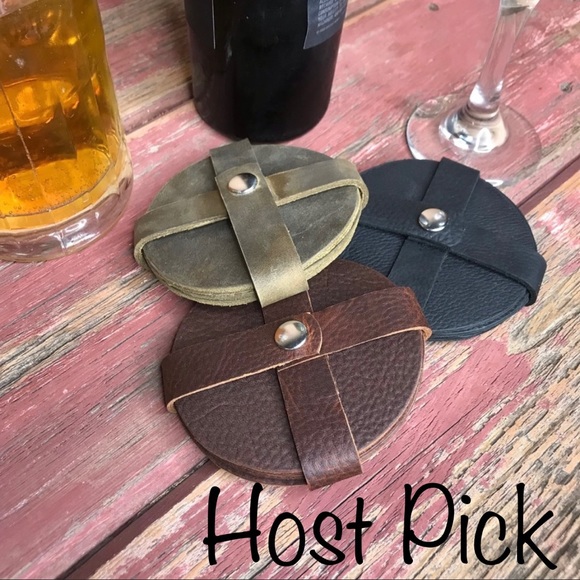 techleathercraft Other - Set of 4 water resistant Leather Coasters Pick your color check out pics